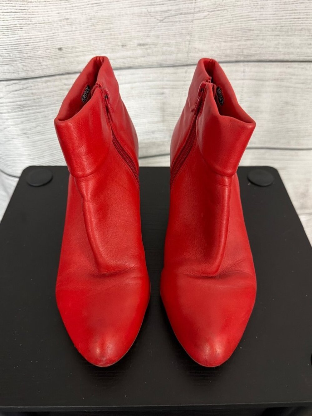 Bronx Red Leather Ankle Boots With Kitten Heels Size 38